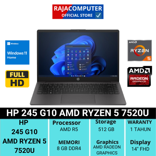 LAPTOP HP 245 G10 - RYZEN 5 7520U-8GB-SSD 512GB WIN11