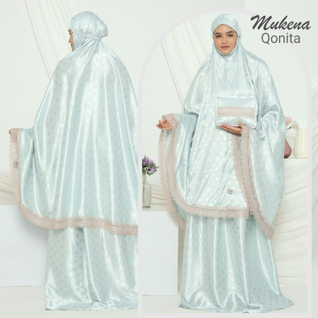 MukenaQonita | Satin Renda Series | Luxury Series | Silk Premium | Mukena Lebaran | Free Pouch Canti