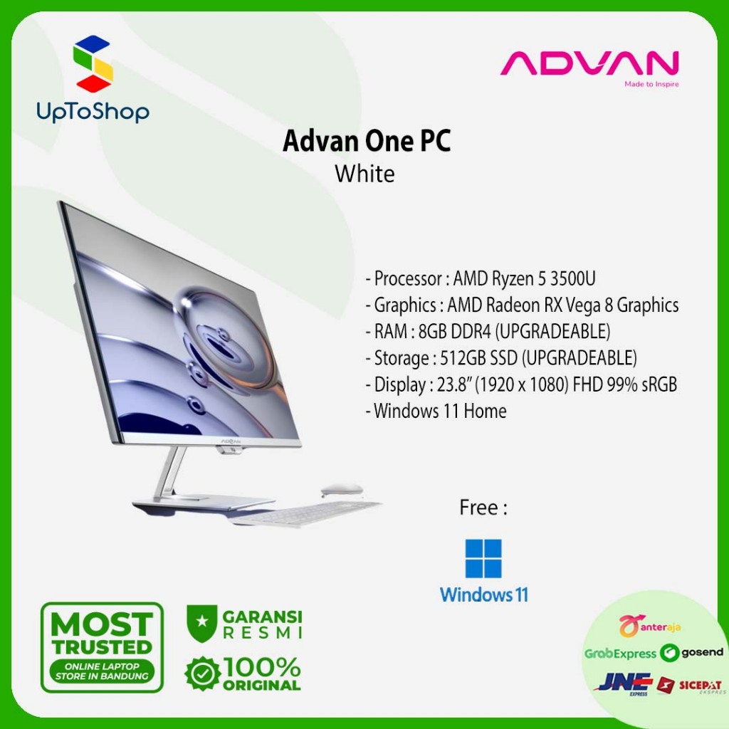Advan All In One PC AIO One PC AMD Ryzen 5 3500U 8GB 512GB 23.8" FHD WIN11