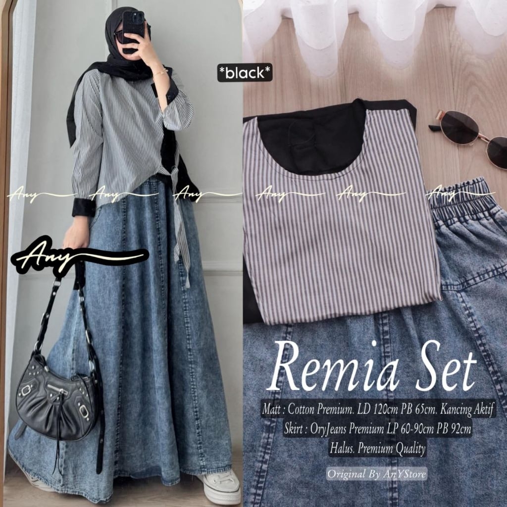 remia bianca set rok jeans premium blouse katun by ANY -  saqila jumbo set by kayla