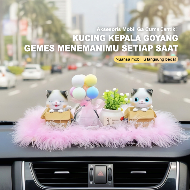 FREE ONGKIR [ PAKET KOMPLIT ] Aksesoris Mobil Kucing Lucu Kepala Goyang Parfum Pajangan Mobil Lucu