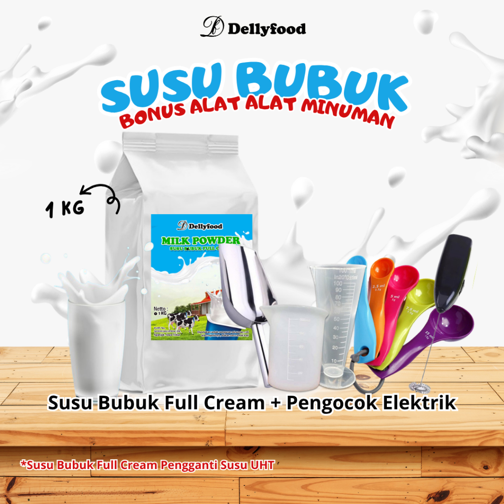 Susu Bubuk Full Cream Dellyfood Bonus Alat Alat Minuman | Susu Bubuk Pengganti susu UHT 1KG