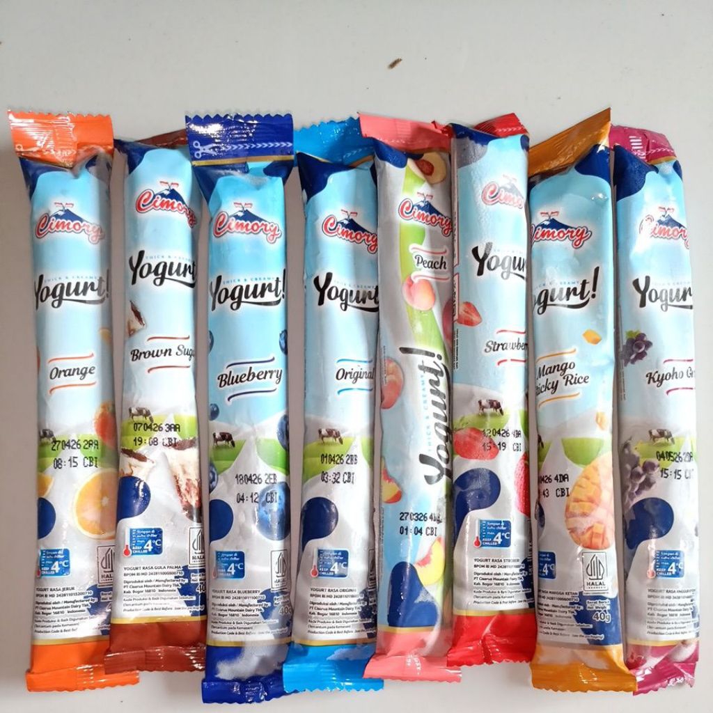 Cimory yogurt stick squeeze mini 40 gr strawbery blubery peach brown sugar mango 1 karton isi 100pcs
