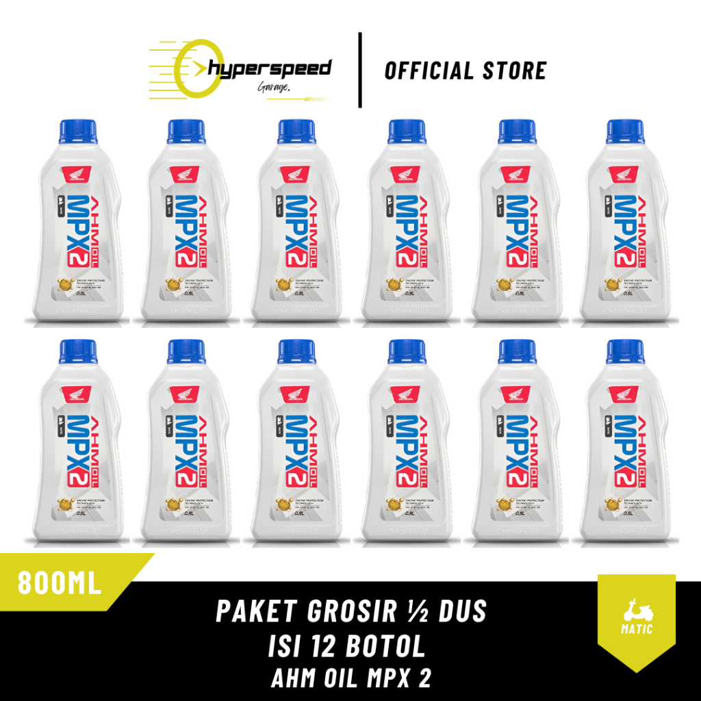 Paket Grosir 1/2 Dus Isi 12 Botol Oli Mpx 2 Matic 800ml 10W-30 Kemasan Baru