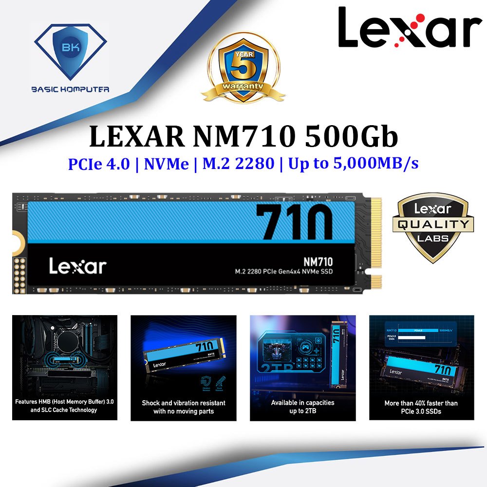 LEXAR NM710 500Gb PCIe Gen 4.0 NVMe M.2 2280 Up to 5000MB/s Garansi 5 Tahun