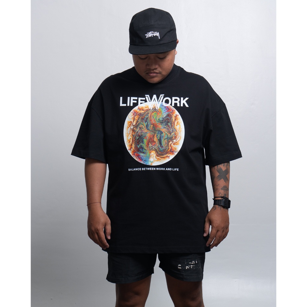 Baju Kaos Lifework Planet Logo Short-Sleeved T-Shirt Unisex Casual