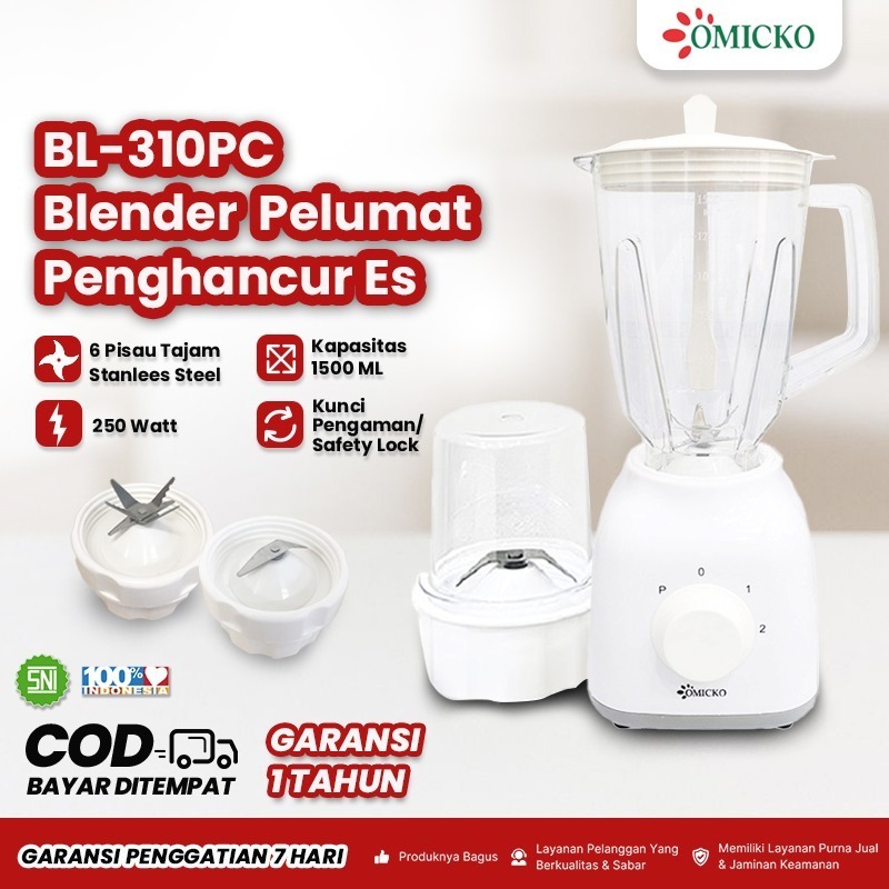 OMICKO BL-310 PC Blender 2in1 Pisau Stainless Steel 6 Mata 1L 250W Plastik Food Grade Garansi 1