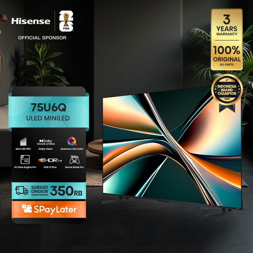 Hisense TV 75U6Q Vidaa Smart TV ULED MiniLED 75 inch Dolby Vision & Atmos 144Hz VRR Game Mode Pro Be