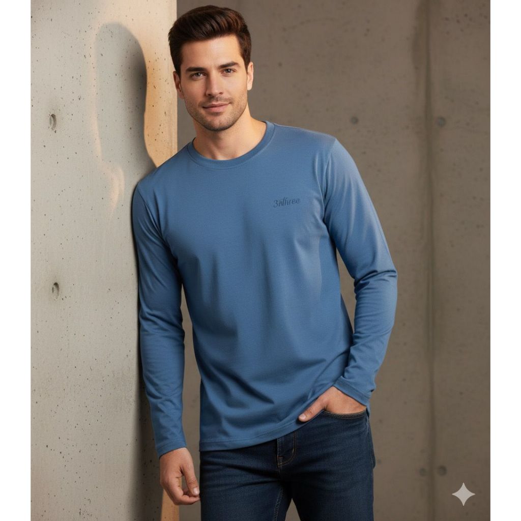 3"NThree Kaos Tangan Panjang Pria Polos Biru / Atasan Pria 304375