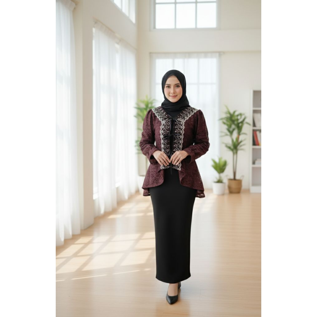Alf Outer Brokat Kondangan - Tunik Tile Brukat - Outer Brukat Model Kebaya - Atasan Wanita Dewasa Vi