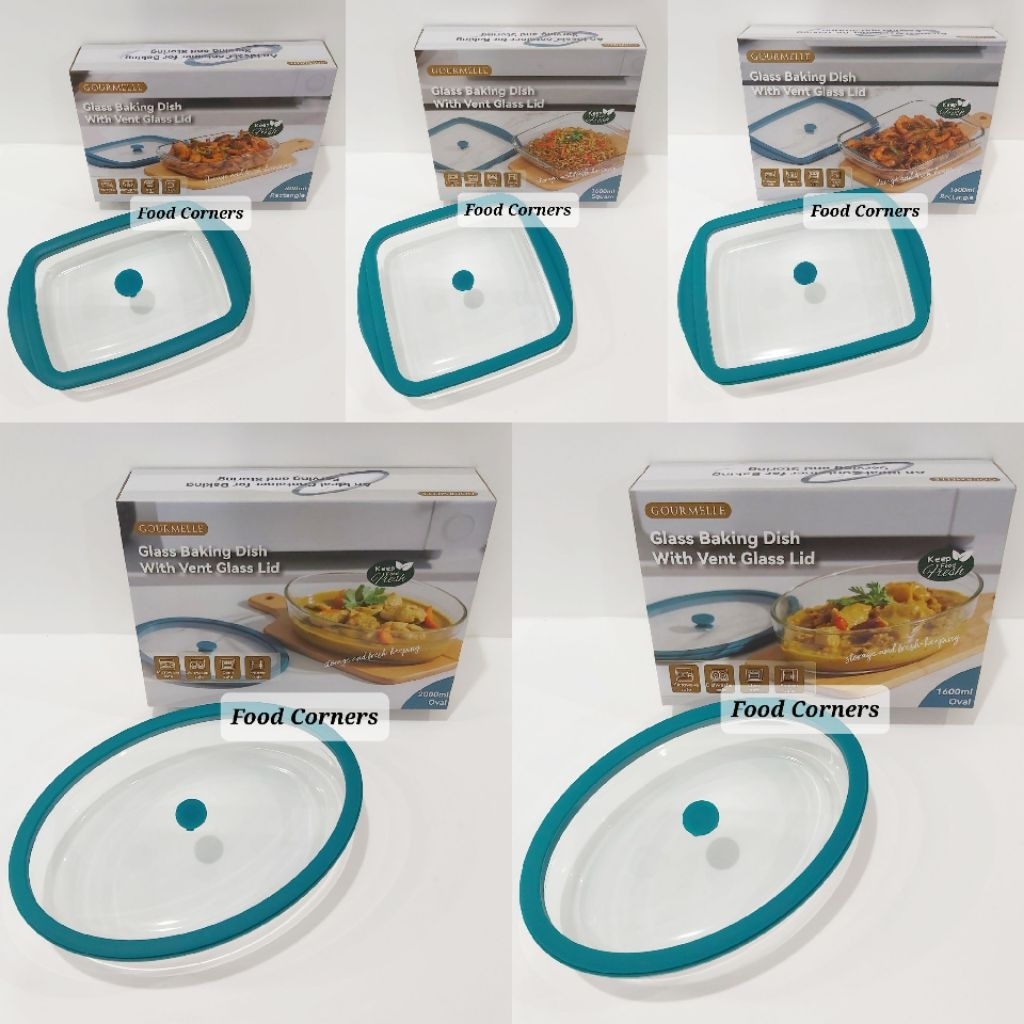 GOURMELLE Glass Baking Dish with Vent Glass Lid 800 ml / 1600 ml / 2000 ml
