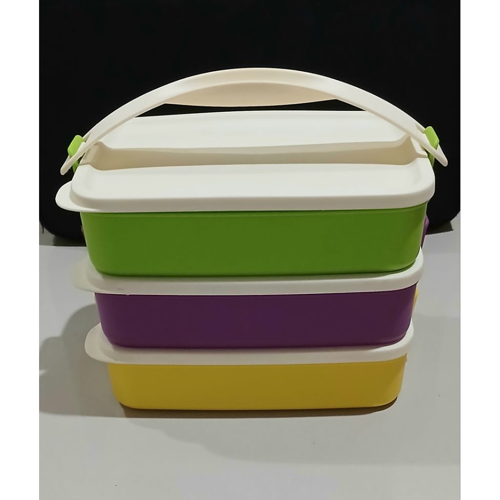 rantang ctg susun 3 hijau ungu kuning tupperware prelove