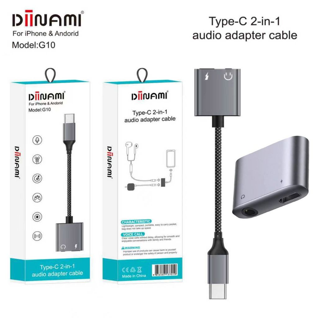 DIINAMI G10 Splitter Type C To Jack 3.5mm Plus Type C Charging Music Dan Call