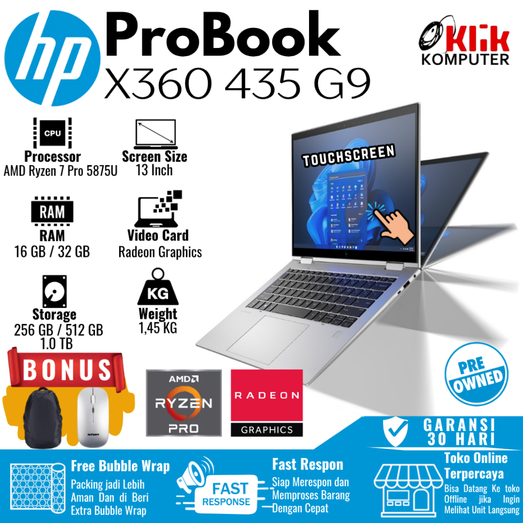 HP ProBook X360 435 G8/G9 Powered By Ryzen 7 & Pro 7 5000 Series Yoga Laptop TouchScreen Notebook R5
