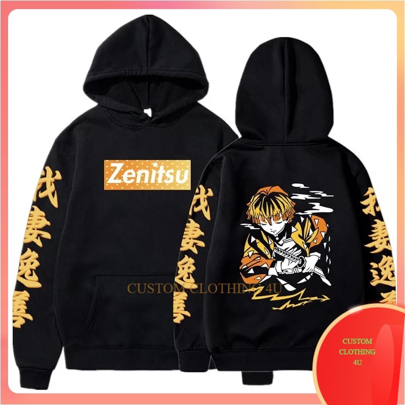 Jaket Sweater Hoodie Zenitsu Agatsuma Demon Slayer Anime Kimetsu No Yaiba Pria Wanita Hoodie Anime