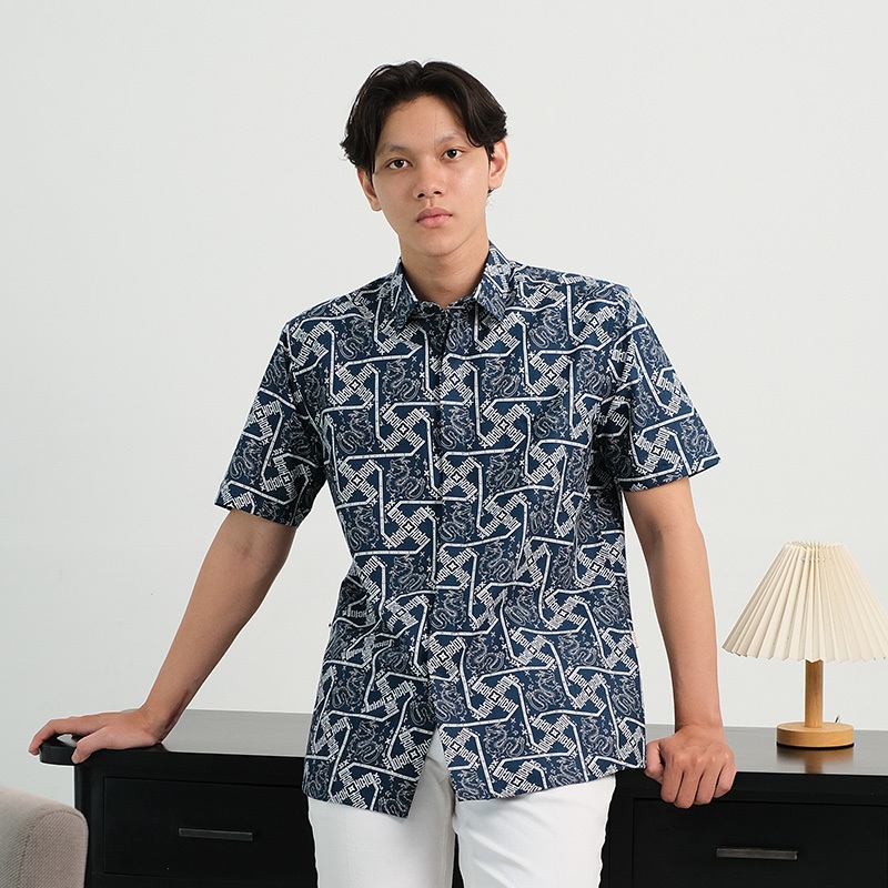 My Aksa Kemeja Batik Pria Lengan Pendek Naga Cita Navy