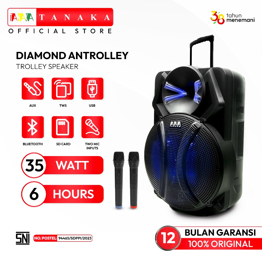 TANAKA Diamond Antrolley Speaker 8/12/15/18 Inch Portable Bluetooth Indoor Outdoor Karaoke Wireless 