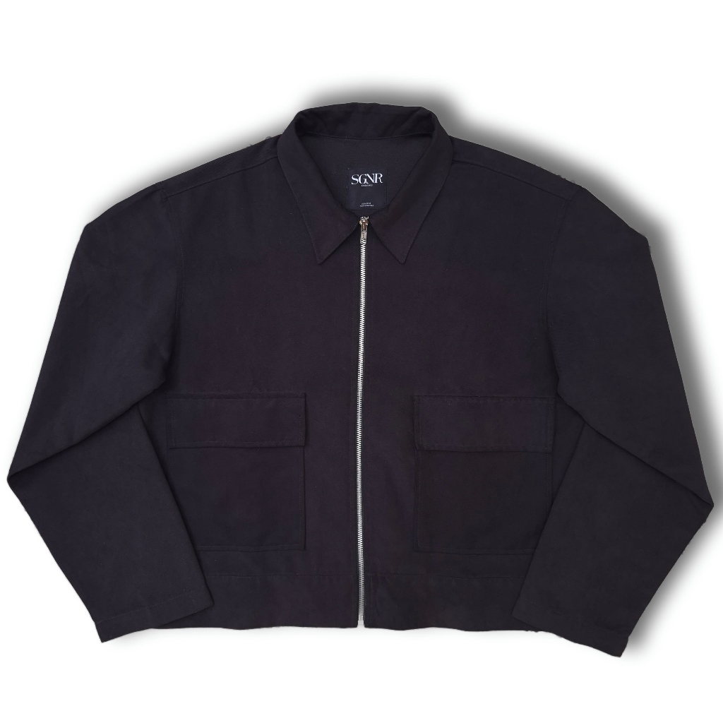 Crop Blouson Jacket - Boxy Work Jacket with Double Big Pocket