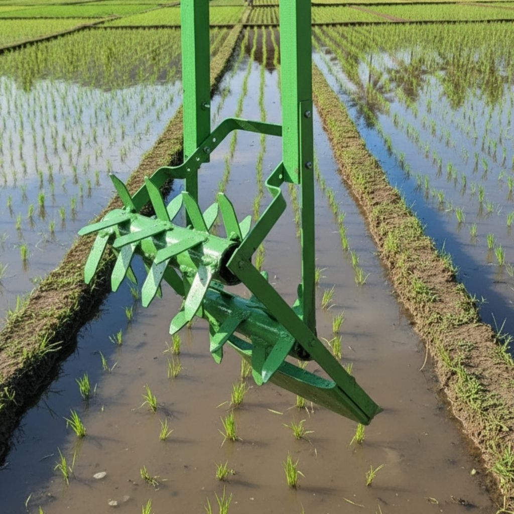 Osrok / odrok / gosrok padi dengan gagang kayu 21cm untuk garisan 30 cm