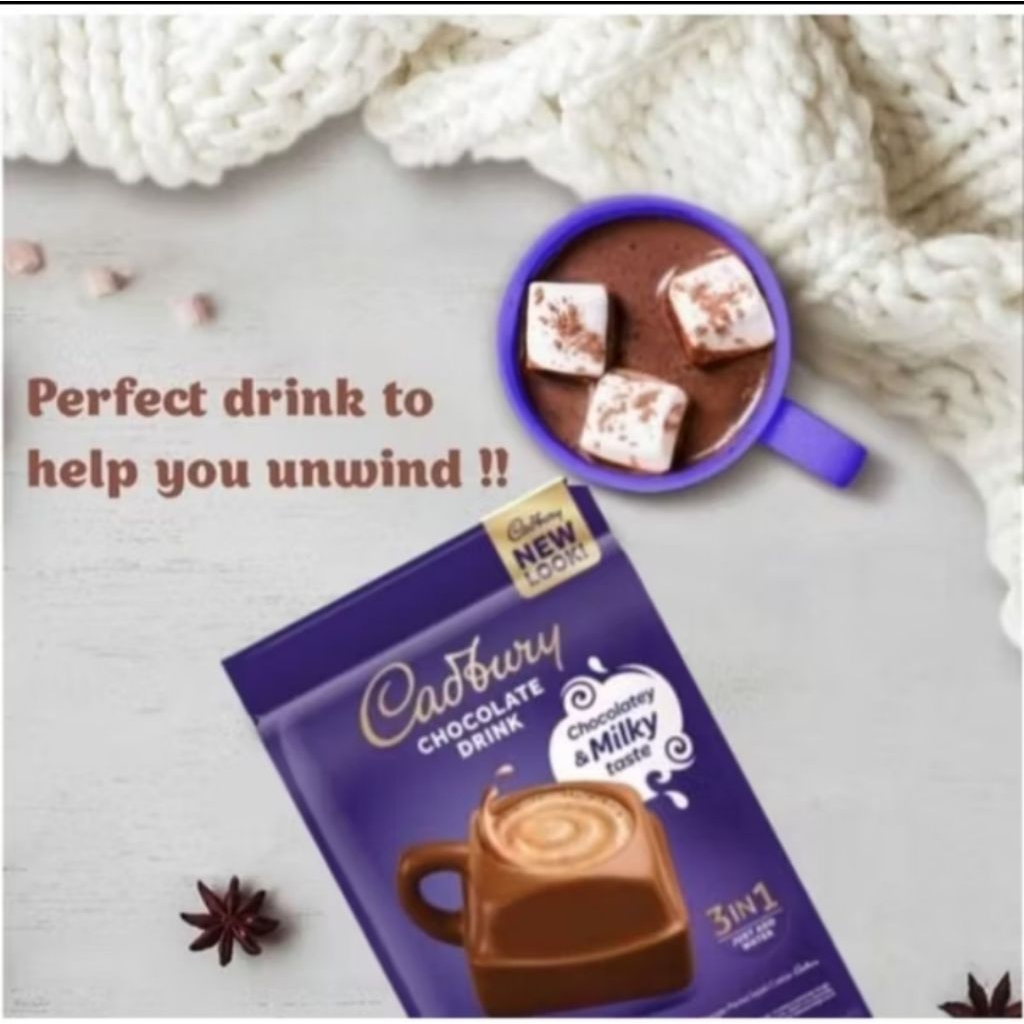 CADBURY Hot Chocolate Drink dengan rasa asli Cadbury Hot Chocolate..isi 13 sachet