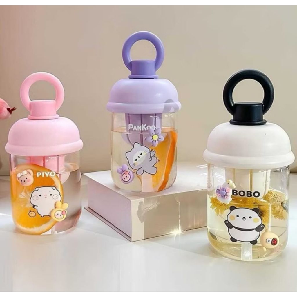 BOTOL MINUM KACA TUTUP PUTAR KARAKTER ANAK 500ML