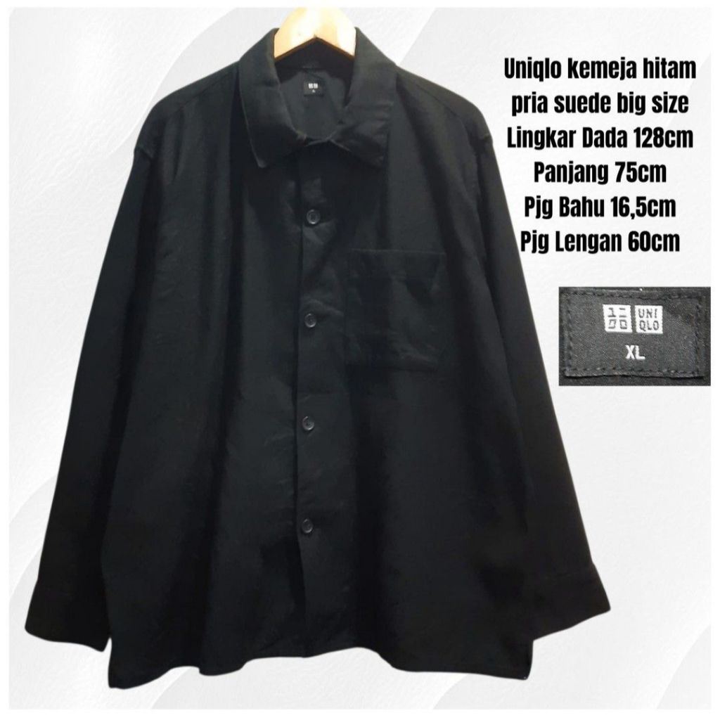 Uniqlo kemeja outer hitam pria suede big size
