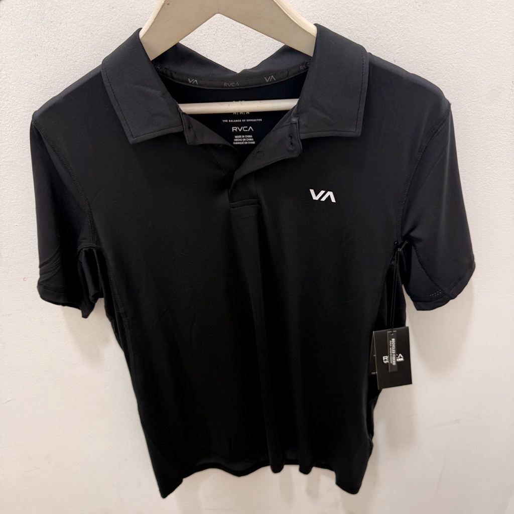 kaos pria rvca original sport training vent polo short sleeve shirt blak