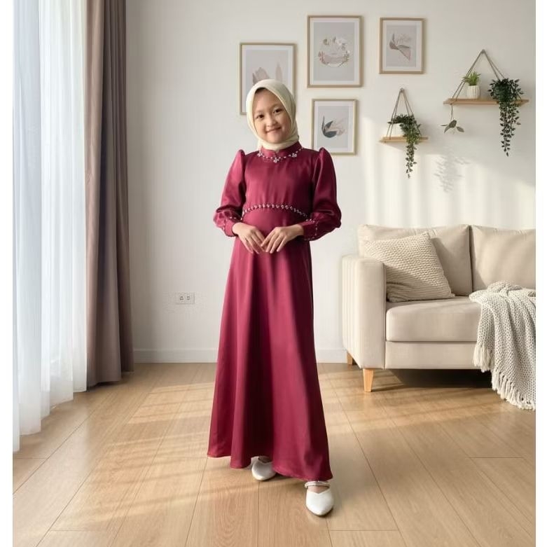 Aura dress Payet hijab . dress anak . baju kondangan anak cewek perempuan . setelan viral anak cewek