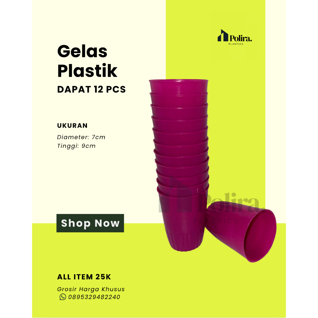 12pcs Gelas Plastik / Gelas Kopi / Gelas Aqua / Gelas Plastik Plastik Lusinan / Mug Cangkir Aestheti