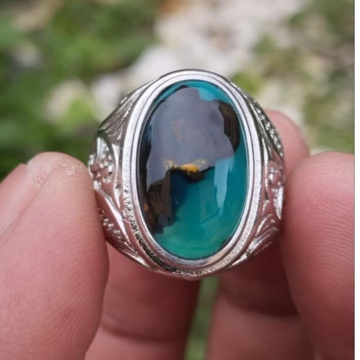 cincin bacan kembang pancawarna kristal ring titanium silver size 8