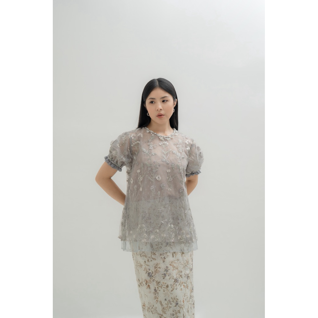 BYROAM CAMELIA TOP PESTA KEBAYA CASUAL, KEBAYA FORMAL SAPTO ATASAN BROKAT CAMELIA MELATI BLUE, CAMEL