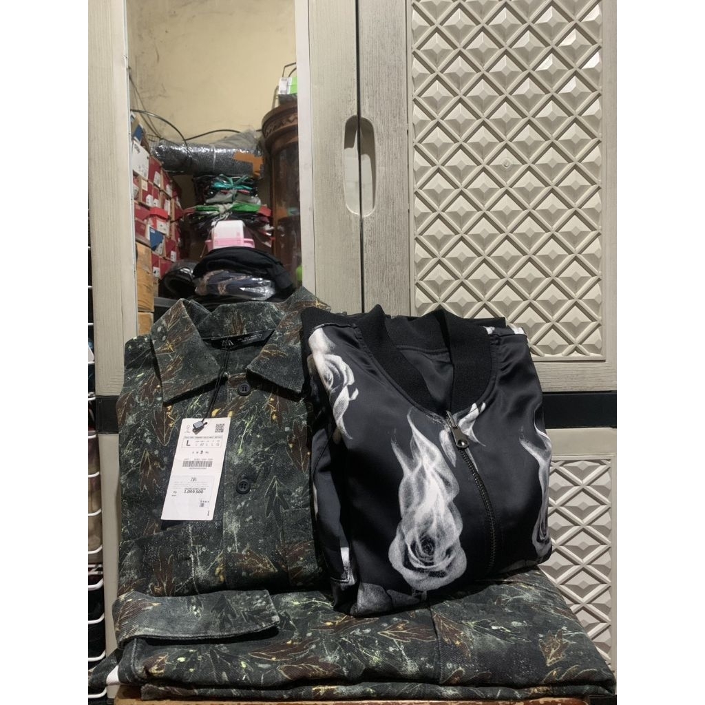 ORIGINAL DENIM JEANS H&M JACKET BOMBER ZARA ZIPPER SATIN FLORAL