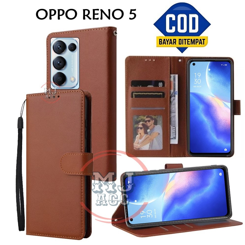 FlipCase Oppo Reno 5 Leather Case Wallet Premium Casing Hp OPPO RENO 5 Cover Handphone
