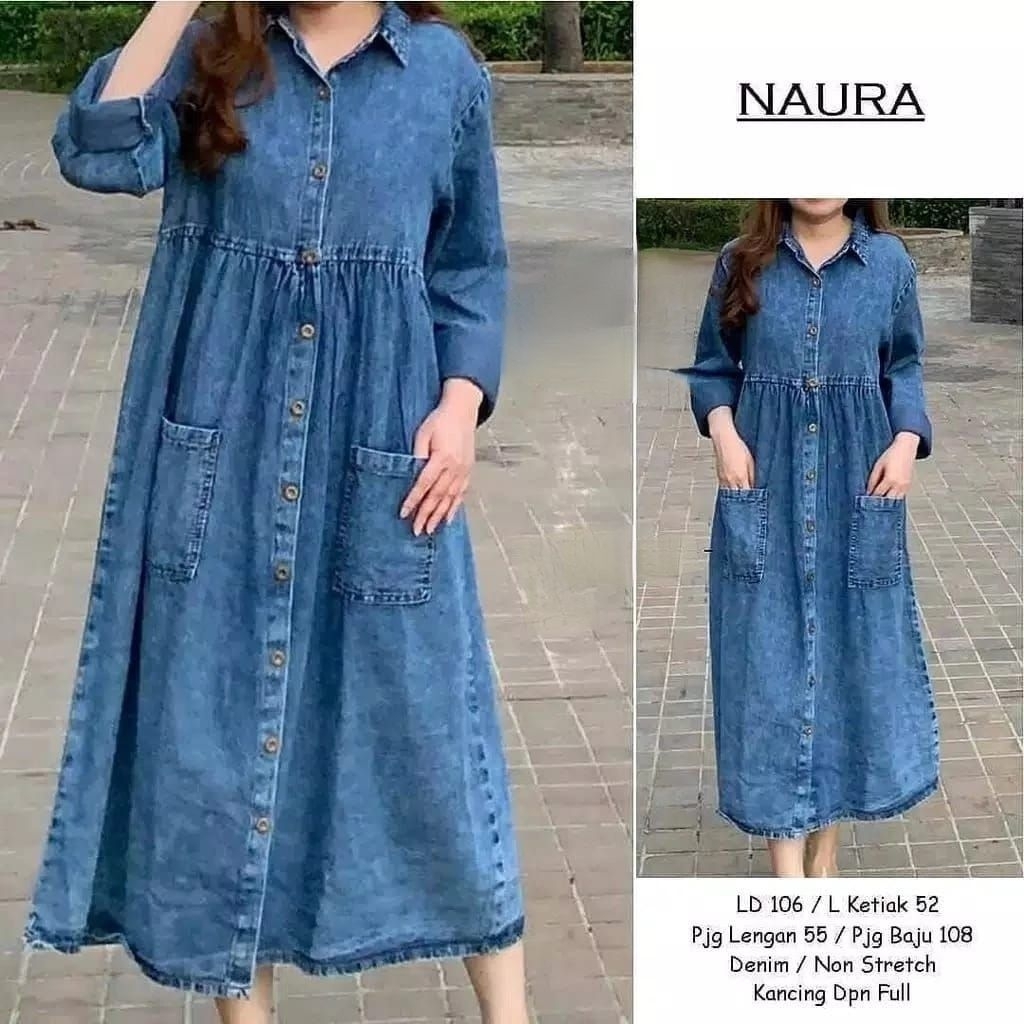 Naura Tunik Jeans Dress Long Jeans Tunik Jeans Wanita