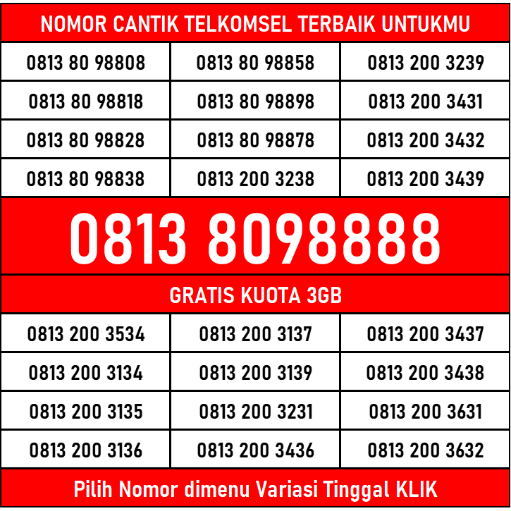 Nomor Cantik Kartu Perdana Telkomsel 5G Gratis Kuota 3GB TB10