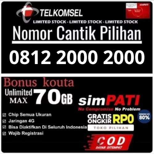 Telkomsel 12 Digit Nomor Cantik Spesial Free Kuota 70GB Jaringan 4G/5G LTE