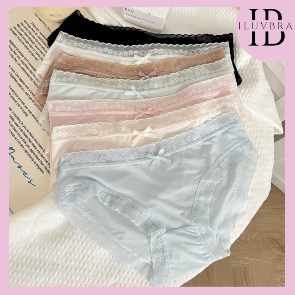 •ILUVBRA• CD2173 CD Celana Dalam Fashion Wanita Cantik Lace Renda Motif Pita Pastel Halus Cewek