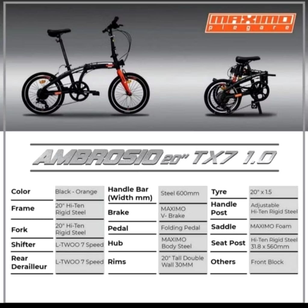 SEPEDA LIPAT 20" MAXIMO  AMBROSIO TX7 1.0