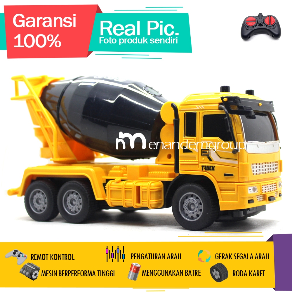 Mainan Mobil Remot Kontrol RC Truk Molen Semen Konstruksi Fuso Mixer Black Edition