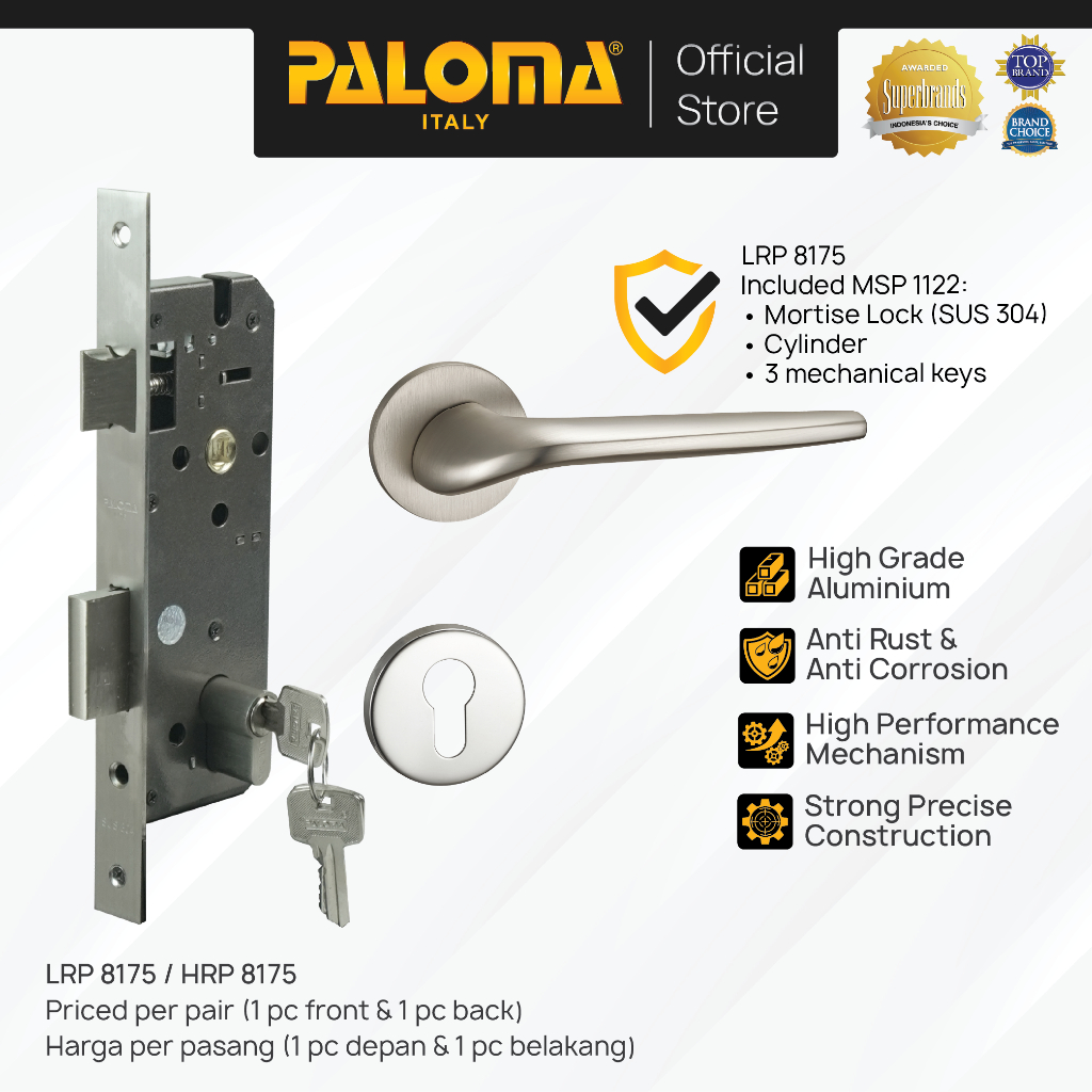 PALOMA Gagang Pintu Door Handle Pintu Roses Lever Engkol Pisah Misah Paket Kunci Pintu Lockset Lock 