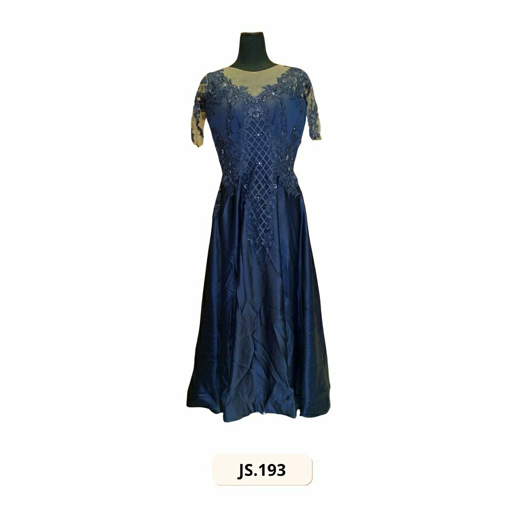 GAUN PESTA PRELOVED WARNA NAVY MODEL LENGAN PENDEK (JS.193)