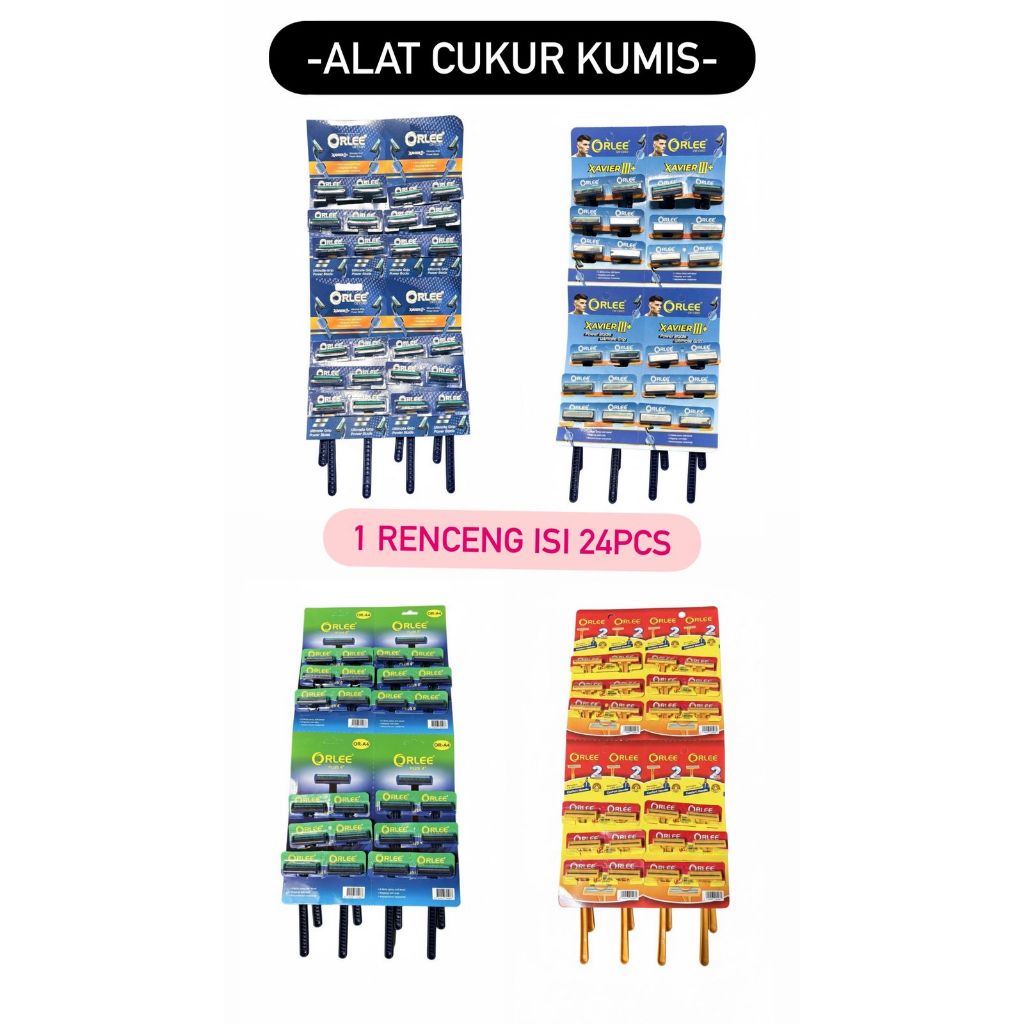1 Renceng Renteng isi 24 Pcs Grosir Alat Potong Manual Set Pisau Stainless Steel Cukur Cukuran Kumis