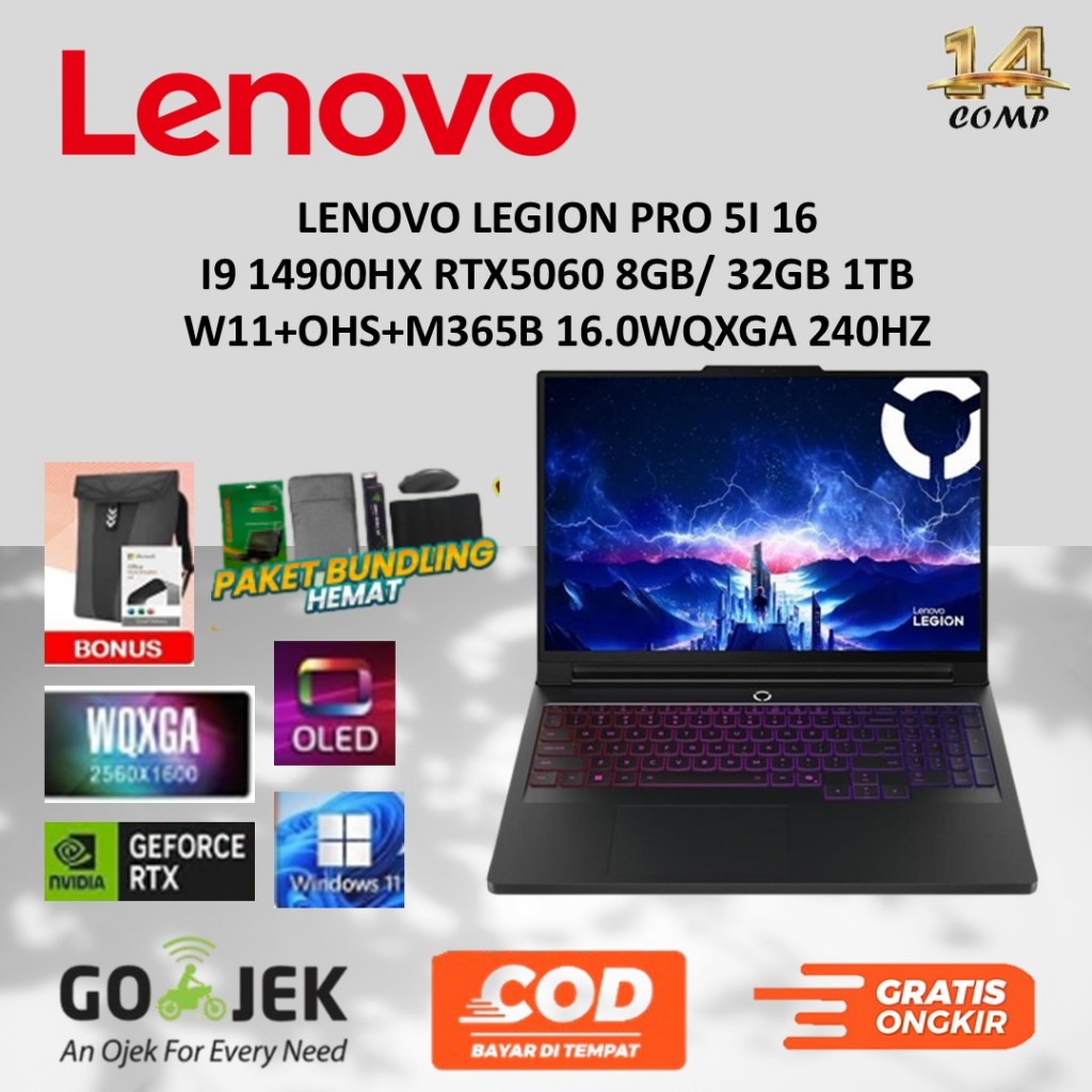 LENOVO LEGION PRO 5I 16 RTX5060 I9 14900HX 32GB 1TB W11+OHS 16.0 WQXGA 240HZ