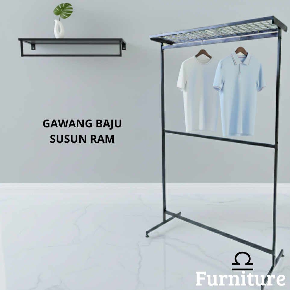 Gawang Baju Industrial Susun + Ram Display | Gawang Ram Hitam | Display Toko Baju