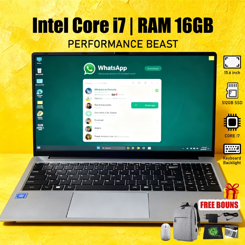CNAST laptop Baru 15inch core i7 RAM 16GB +512GB SSD Gameworkstudy window11+office+gifts