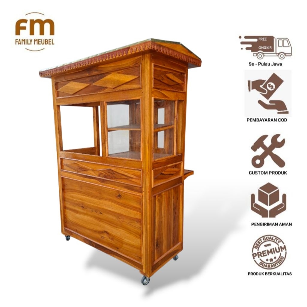 gerobak bakso | gerobak soto | gerobak serbaguna ukuran minimalis roda troly bahan kayu