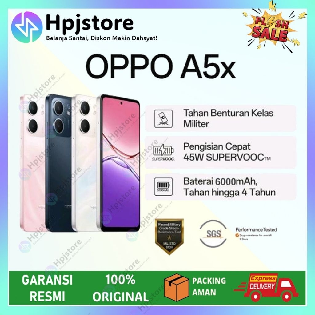 Oppo A5x (RAM 4+128GB) & (RAM 6+128GB) | Snapdragon® 6S 4G gen1 | 6.67 inch | IP 65 | Garansi resmi 