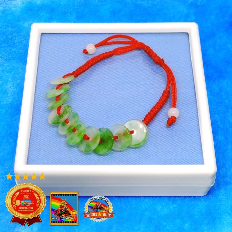 Gelang Tali Merah  Liontin Giok Model Bulat Pipih Hijau