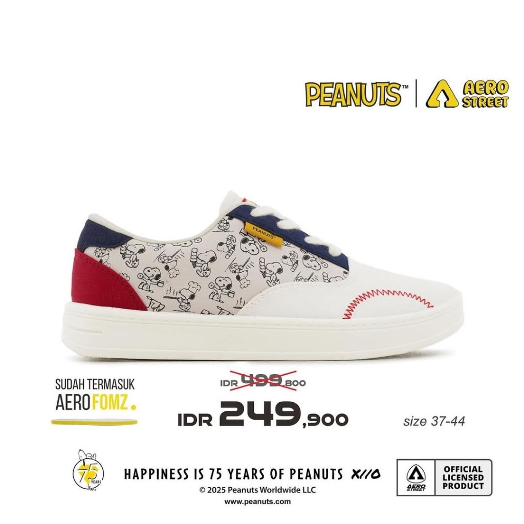 Aerostreet X Snoopy Low Cut 37-44 Natural Navy Merah Sepatu Sneakers Casual