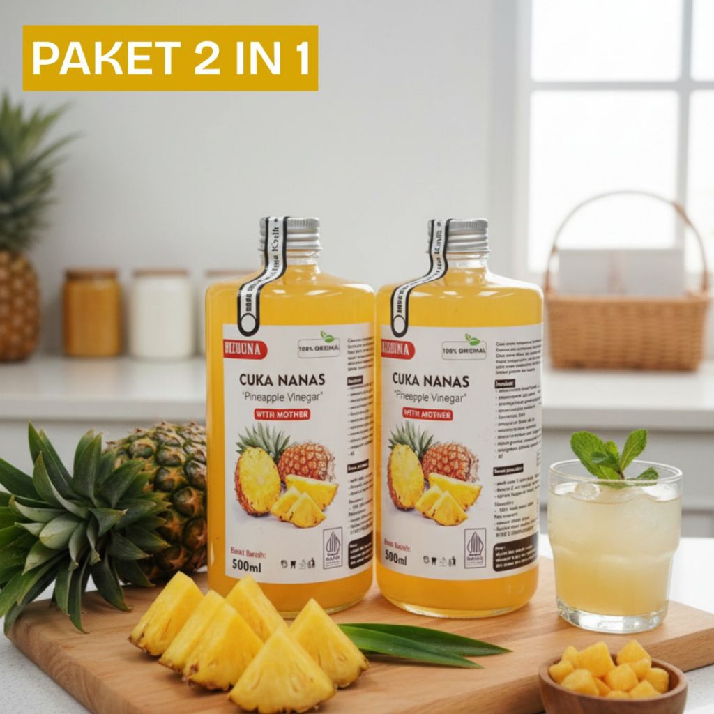 cuka nanas 1 liter - 2 botol 500ml - cuka nanas RIZQUNA - cuka nanas premium - cuka nanas organik - 
